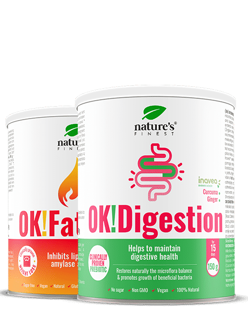 Levně OK!Digestion + OK!FatBurn | Mikroflora Balance | Beneficial Bacteria | Zdravá Trávení | Ztráta Váhy | Spalování Tuků | L-karnitin