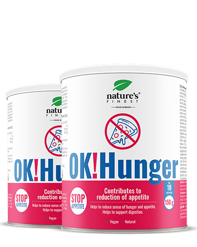 Levně OK!Hunger | 1+1 Zdarma | Snižuje Chut k Jídlu | Potlačuje Hlad | Nižší Chutě | Správa Váhy | Přírodní | Prášek